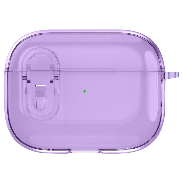 For Apple AirPods Pro Bluetooth Earphone Case PC + TPU Crystal Clear Cover with Hanging Buckle - Purple