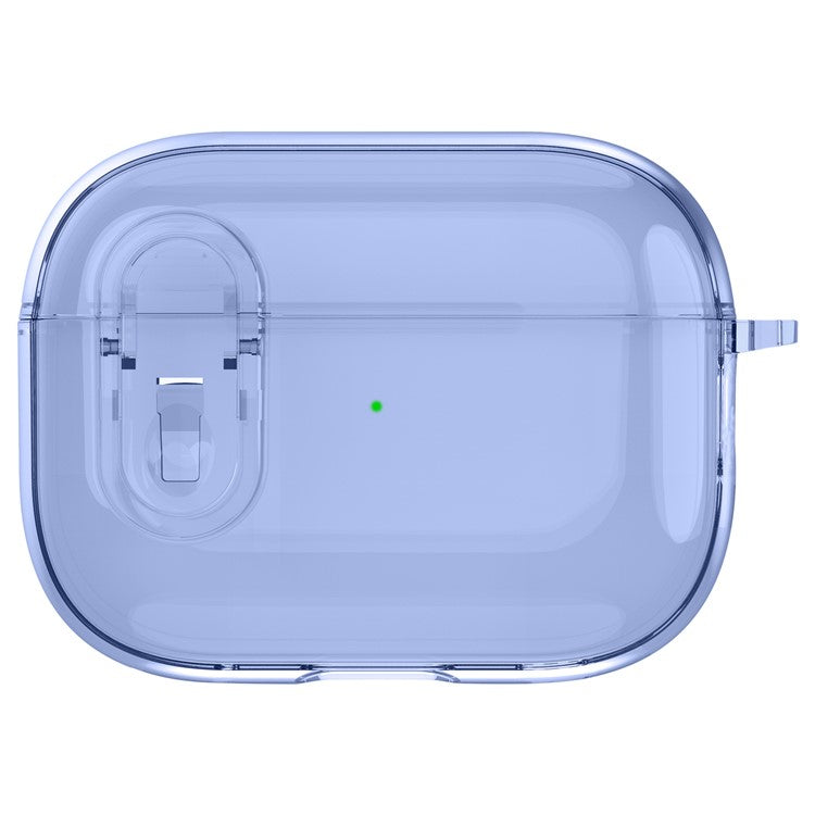 For Apple AirPods Pro Bluetooth Earphone Case PC + TPU Crystal Clear Cover with Hanging Buckle - Blue