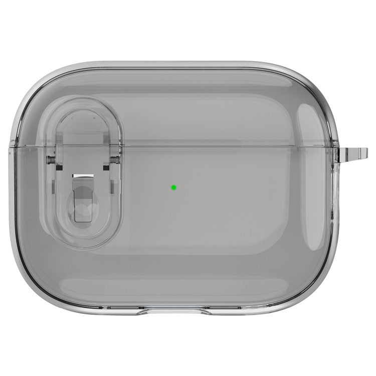 For Apple AirPods Pro Bluetooth Earphone Case PC + TPU Crystal Clear Cover with Hanging Buckle - Grey