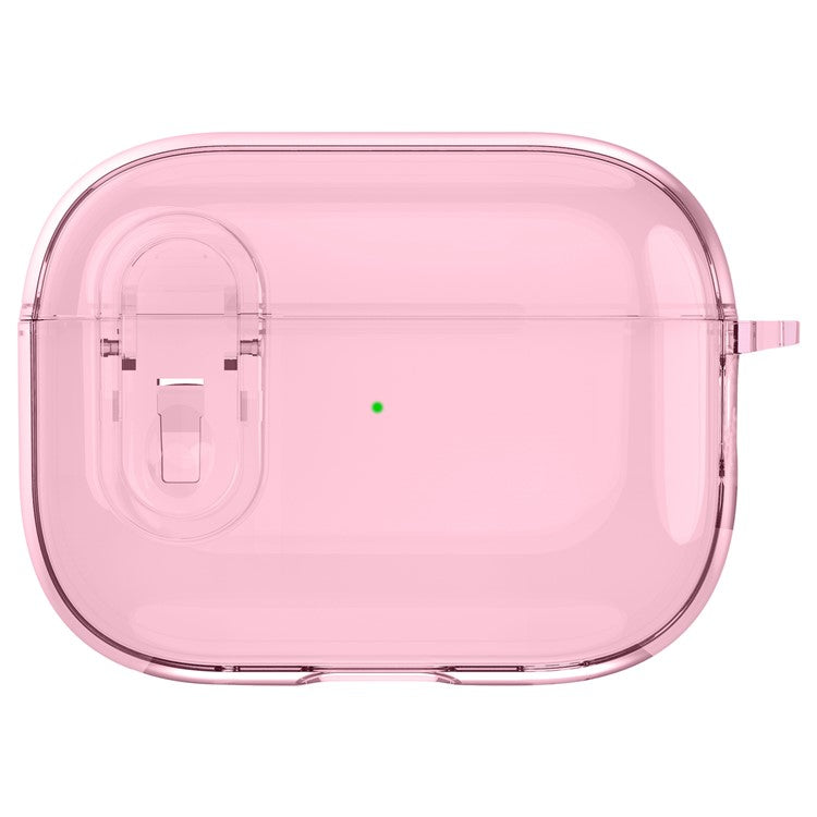 For Apple AirPods Pro Bluetooth Earphone Case PC + TPU Crystal Clear Cover with Hanging Buckle - Pink