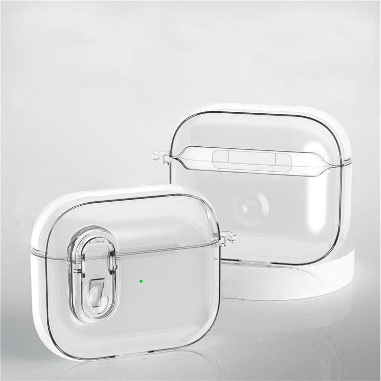 For Apple AirPods 3 Earphone Case PC + TPU Anti-drop Clear Earbud Cover with Hanging Buckle - Transparent