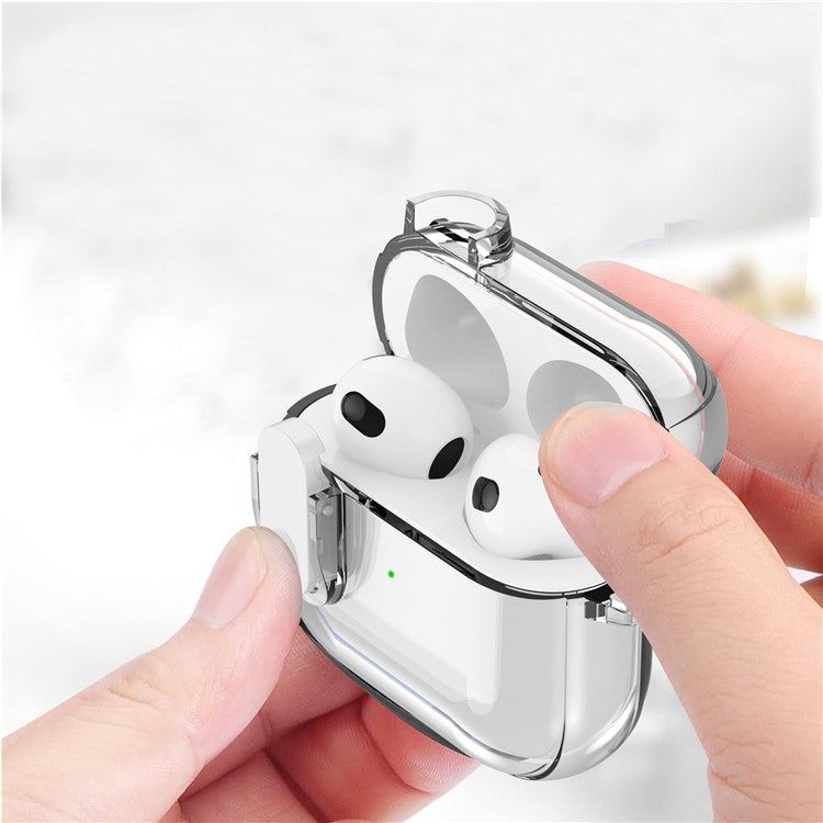 For Apple AirPods 3 Earphone Case PC + TPU Anti-drop Clear Earbud Cover with Hanging Buckle - Transparent