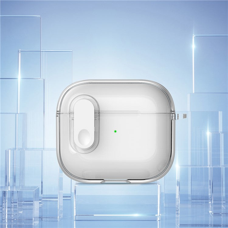 For Apple AirPods 3 Earphone Case PC + TPU Anti-drop Clear Earbud Cover with Hanging Buckle - Transparent