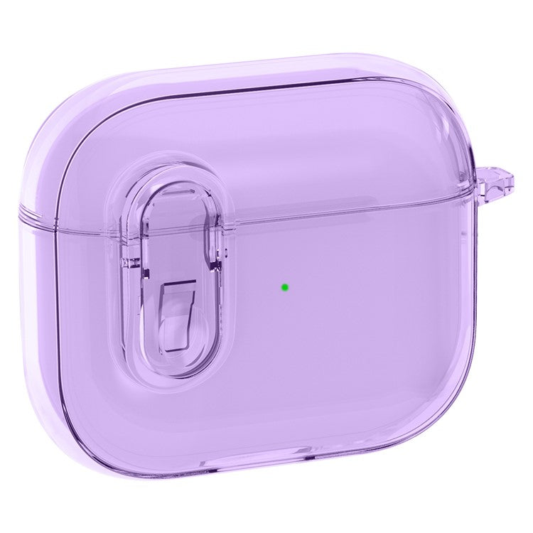 For Apple AirPods 3 Earphone Case PC + TPU Anti-drop Clear Earbud Cover with Hanging Buckle - Purple