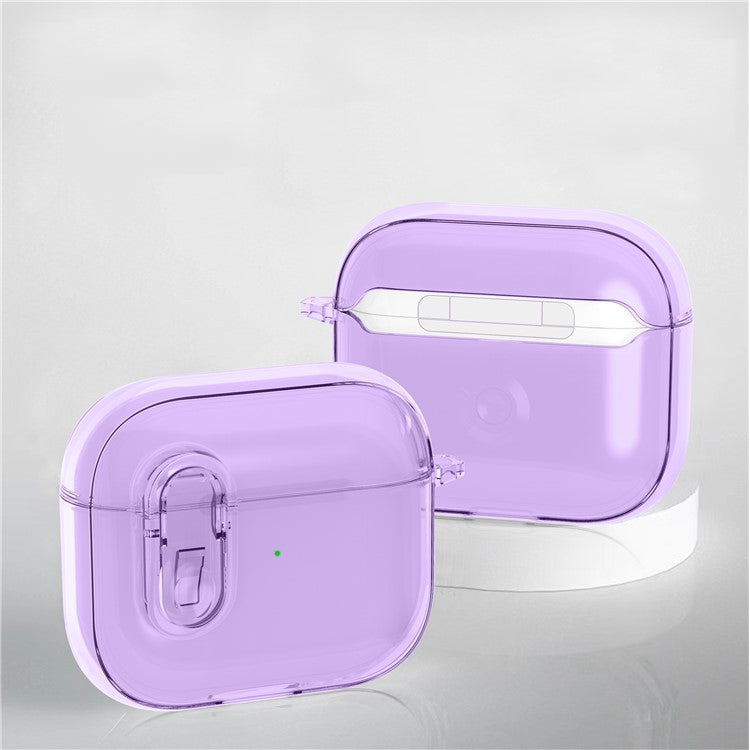 For Apple AirPods 3 Earphone Case PC + TPU Anti-drop Clear Earbud Cover with Hanging Buckle - Purple