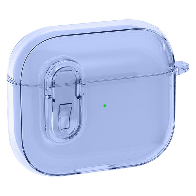 For Apple AirPods 3 Earphone Case PC + TPU Anti-drop Clear Earbud Cover with Hanging Buckle - Blue