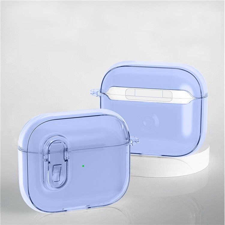 For Apple AirPods 3 Earphone Case PC + TPU Anti-drop Clear Earbud Cover with Hanging Buckle - Blue