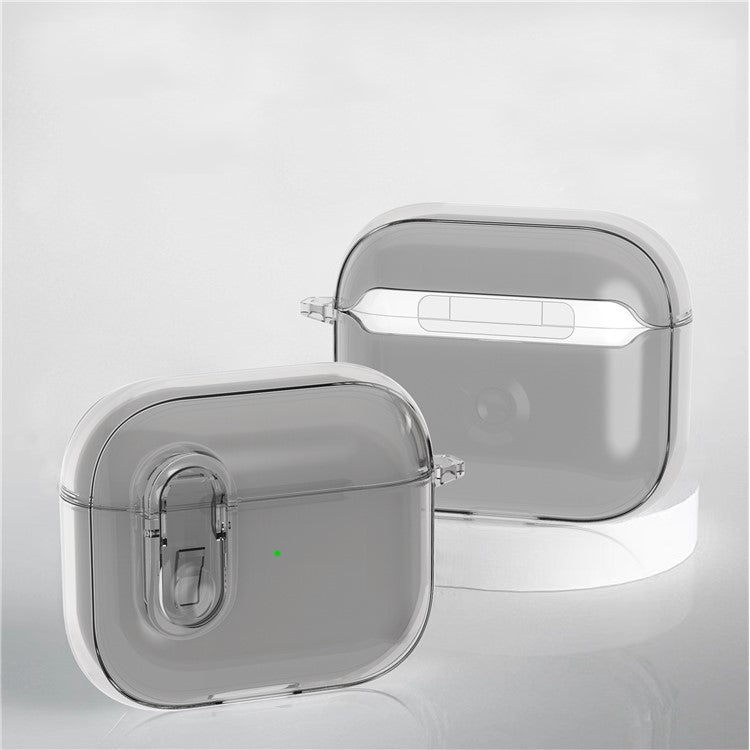 For Apple AirPods 3 Earphone Case PC + TPU Anti-drop Clear Earbud Cover with Hanging Buckle - Grey