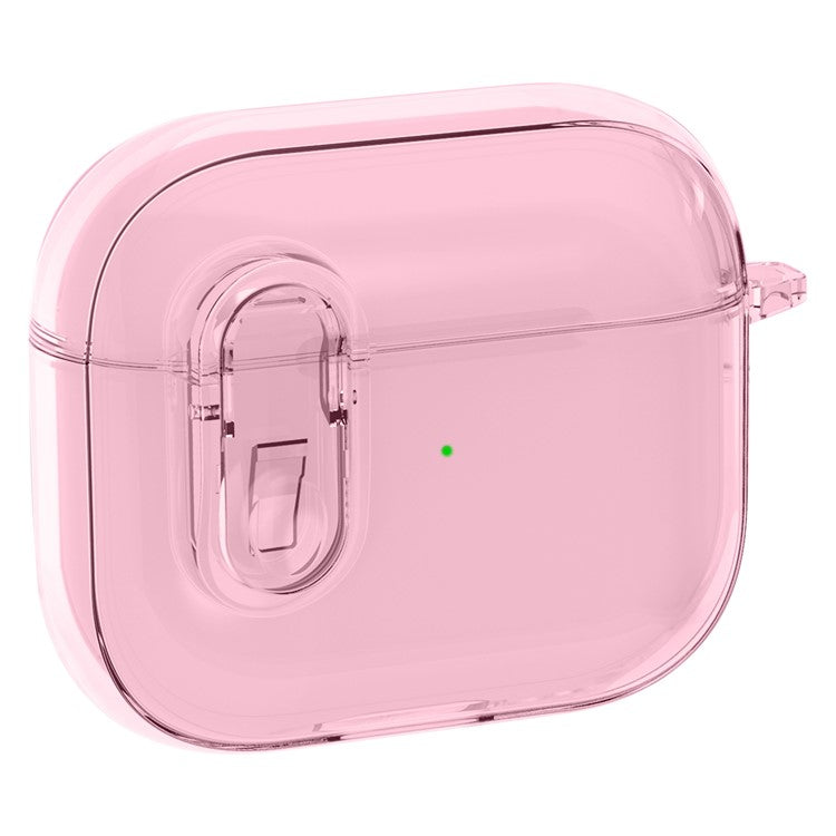 For Apple AirPods 3 Earphone Case PC + TPU Anti-drop Clear Earbud Cover with Hanging Buckle - Pink