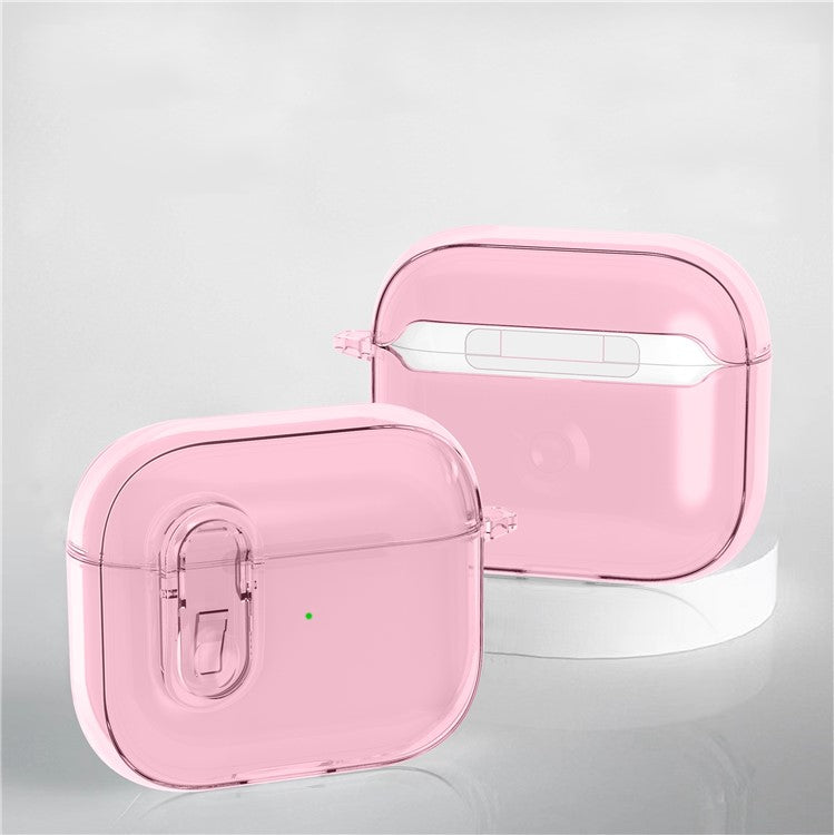 For Apple AirPods 3 Earphone Case PC + TPU Anti-drop Clear Earbud Cover with Hanging Buckle - Pink