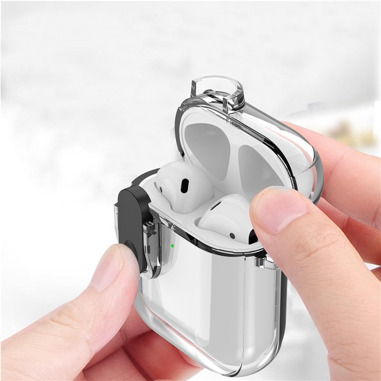 For Apple AirPods with Charging Case (2016) / (2019) / AirPods with Wireless Charging Case (2019) Case Clear Earphone Cover - Transparent+Black Lock