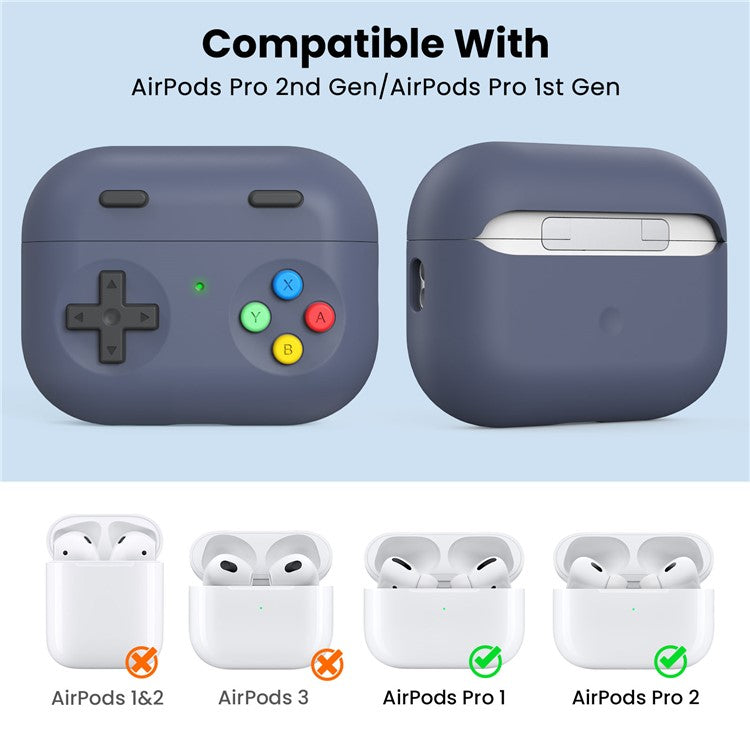 AHASTYLE PT-DD04 For Apple AirPods Pro 2 Game Console Design Split Silicone Protective Cover Earphone Case - Midnight Blue