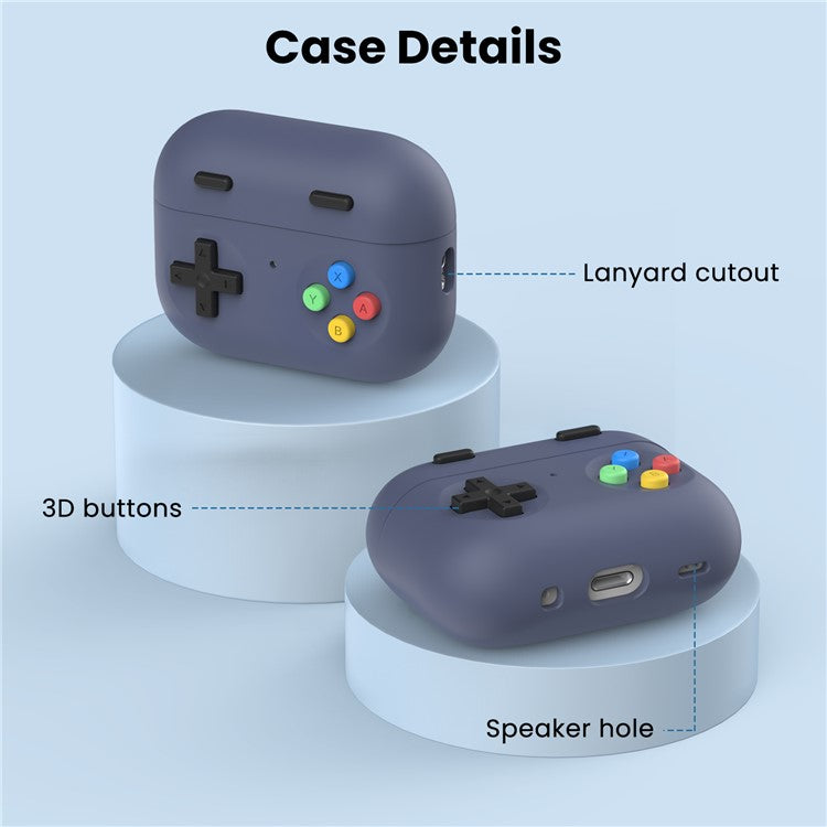 AHASTYLE PT-DD04 For Apple AirPods Pro 2 Game Console Design Split Silicone Protective Cover Earphone Case - Midnight Blue