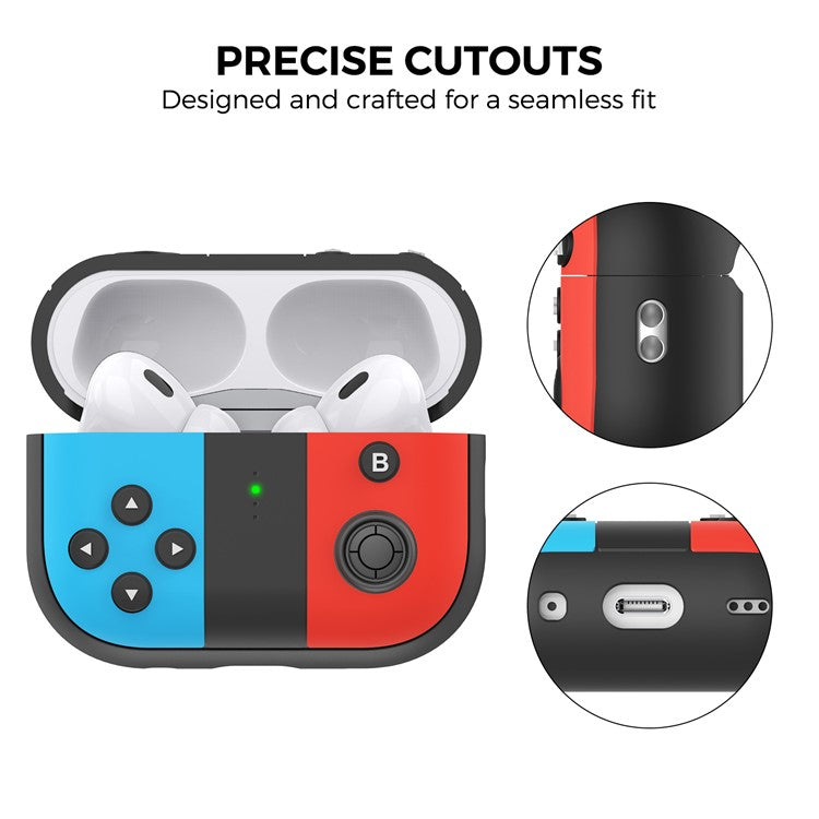 AHASTYLE PT-JY08 For Apple AirPods Pro 2 Split Silicone Protective Cover Game Console Design Earphone Case - Red+Blue