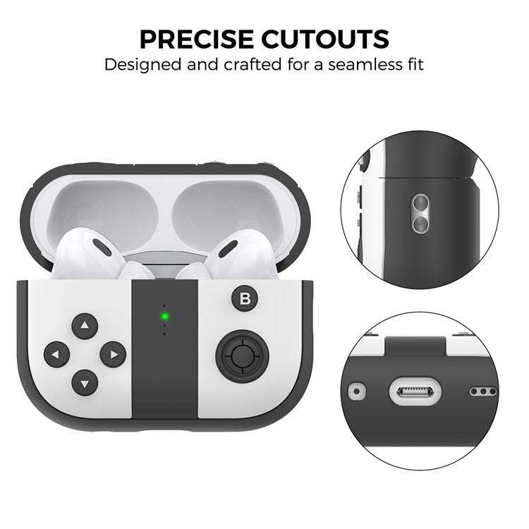 AHASTYLE PT-JY08 For Apple AirPods Pro 2 Split Silicone Protective Cover Game Console Design Earphone Case - Black+White