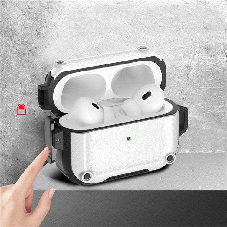 Earphone Case for AirPods Pro 2 PC+TPU Bluetooth Earbud Cover with Hanging Buckle - White