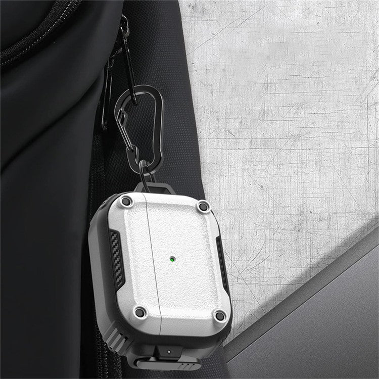 Earphone Case for AirPods Pro 2 PC+TPU Bluetooth Earbud Cover with Hanging Buckle - White