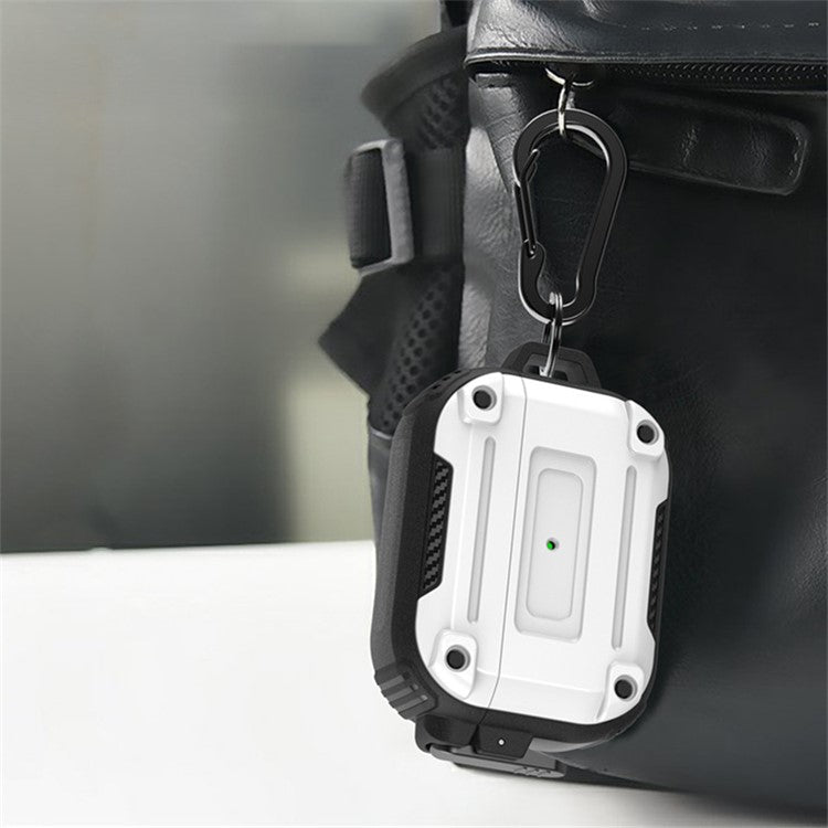 For AirPods Pro 2 Anti-drop PC+TPU Case Bluetooth Earbud Cover with Hanging Buckle - White