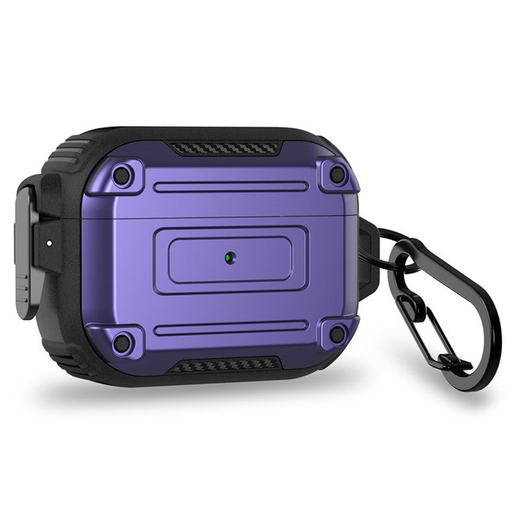 For AirPods Pro 2 Anti-drop PC+TPU Case Bluetooth Earbud Cover with Hanging Buckle - Dark Purple