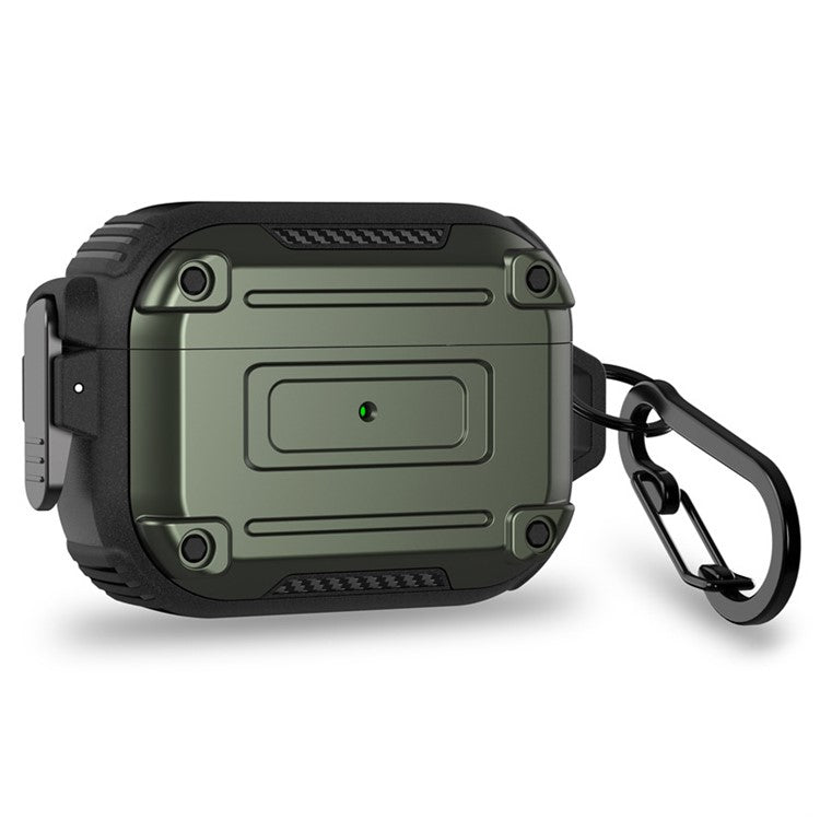 For AirPods Pro 2 Anti-drop PC+TPU Case Bluetooth Earbud Cover with Hanging Buckle - Army Green