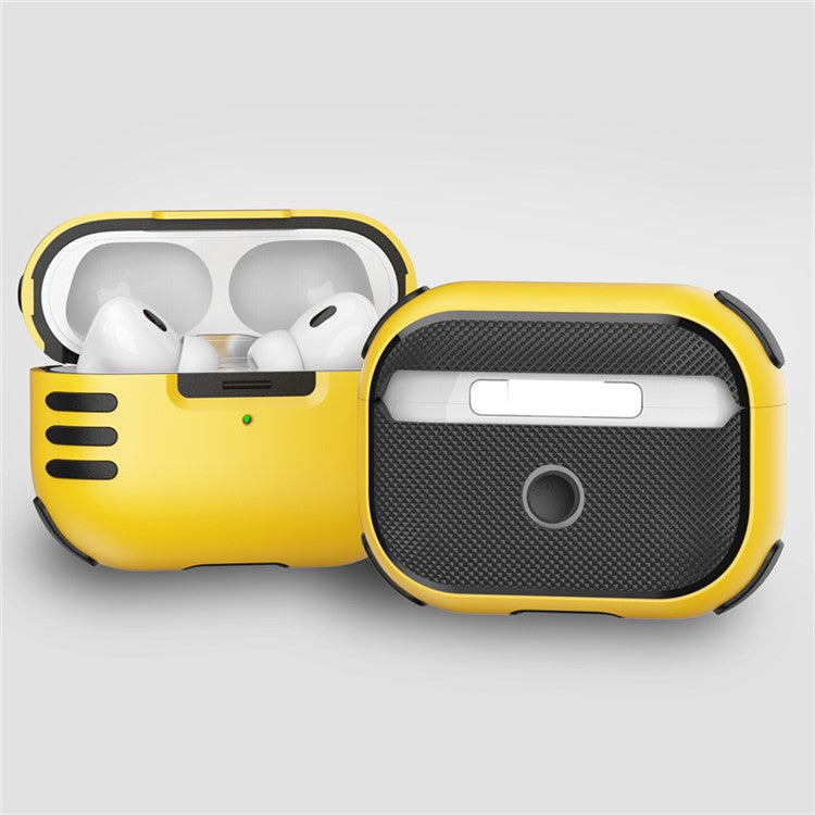 Dustproof Case for AirPods Pro 2 Bluetooth Earbud Hard PC Cover with Hanging Buckle - Yellow