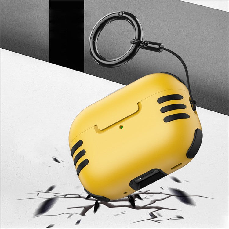 Dustproof Case for AirPods Pro 2 Bluetooth Earbud Hard PC Cover with Hanging Buckle - Yellow