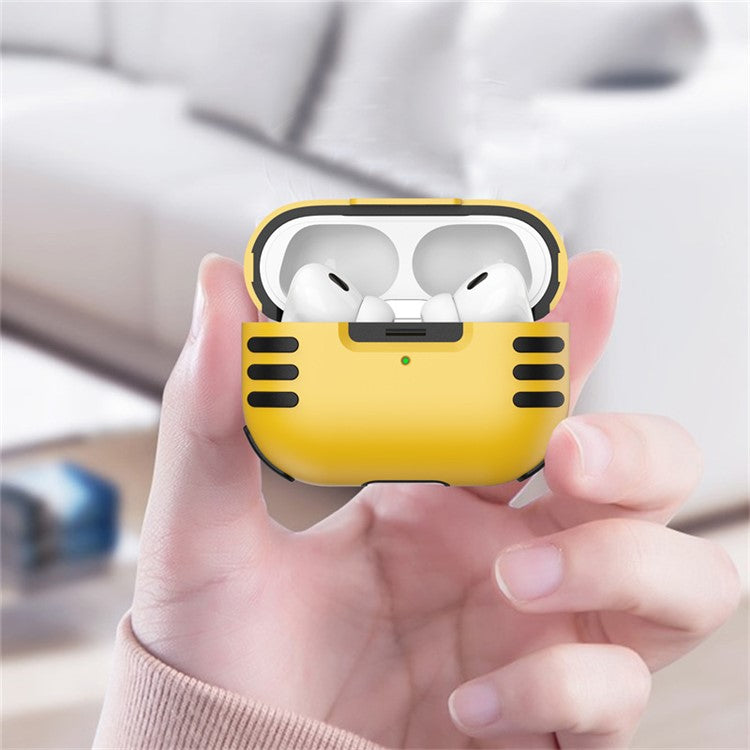 Dustproof Case for AirPods Pro 2 Bluetooth Earbud Hard PC Cover with Hanging Buckle - Yellow