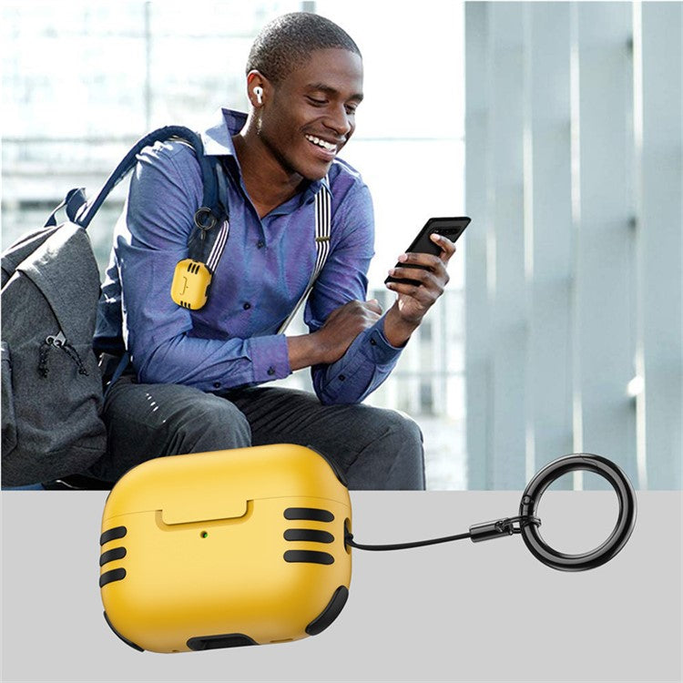 Dustproof Case for AirPods Pro 2 Bluetooth Earbud Hard PC Cover with Hanging Buckle - Yellow