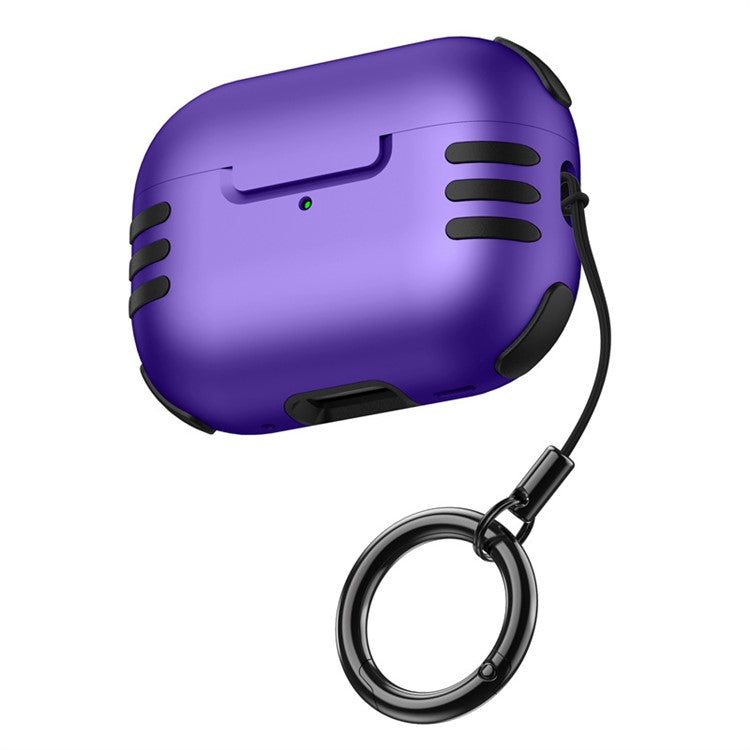 Dustproof Case for AirPods Pro 2 Bluetooth Earbud Hard PC Cover with Hanging Buckle - Purple