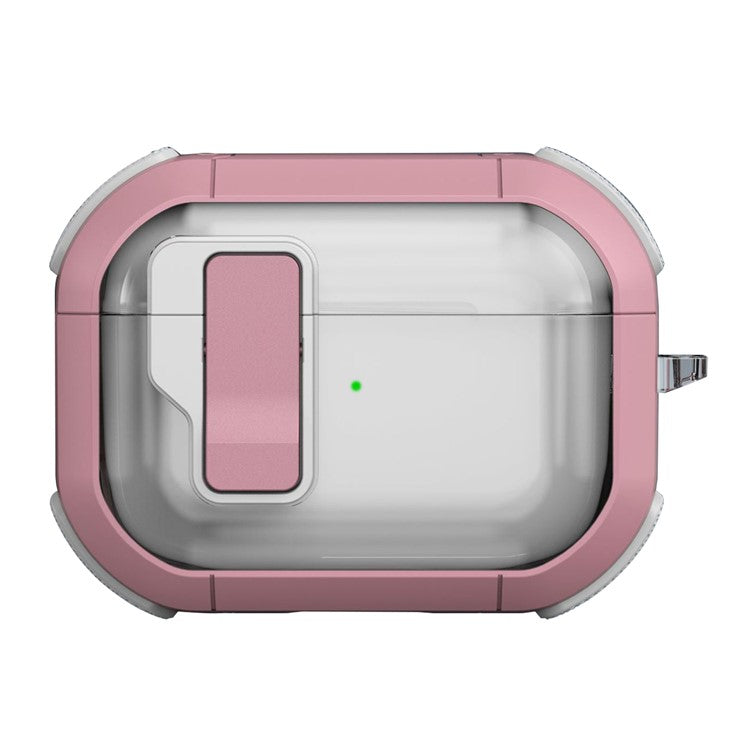 Hard PC Case for AirPods Pro 2 Bluetooth Earbuds Charging Case Cover with Hanging Buckle - Pink