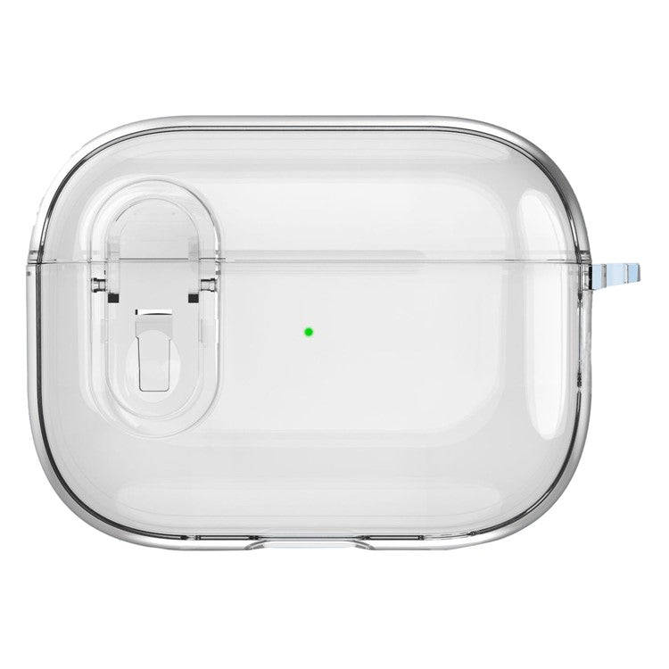 For Apple AirPods Pro 2 Earphone Case Buckle Design Anti-drop TPU Earbud Cover with Carabiner - Transparent