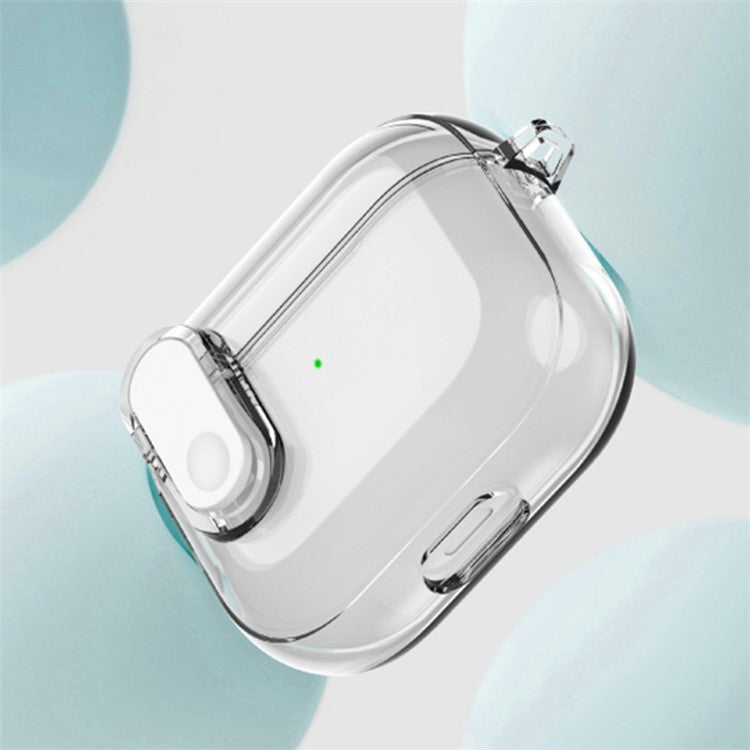 For Apple AirPods Pro 2 Earphone Case Buckle Design Anti-drop TPU Earbud Cover with Carabiner - Transparent