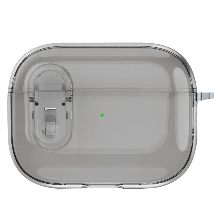 For Apple AirPods Pro 2 Earphone Case Buckle Design Anti-drop TPU Earbud Cover with Carabiner - Transparent Black