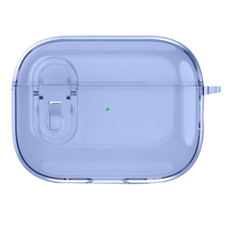 For Apple AirPods Pro 2 Earphone Case Buckle Design Anti-drop TPU Earbud Cover with Carabiner - Transparent Blue