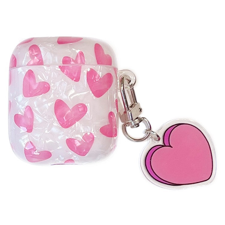 For Apple AirPods with Charging Case (2016) / (2019) / AirPods with Wireless Charging Case (2019) Soft TPU Case with Buckle, Heart Decor