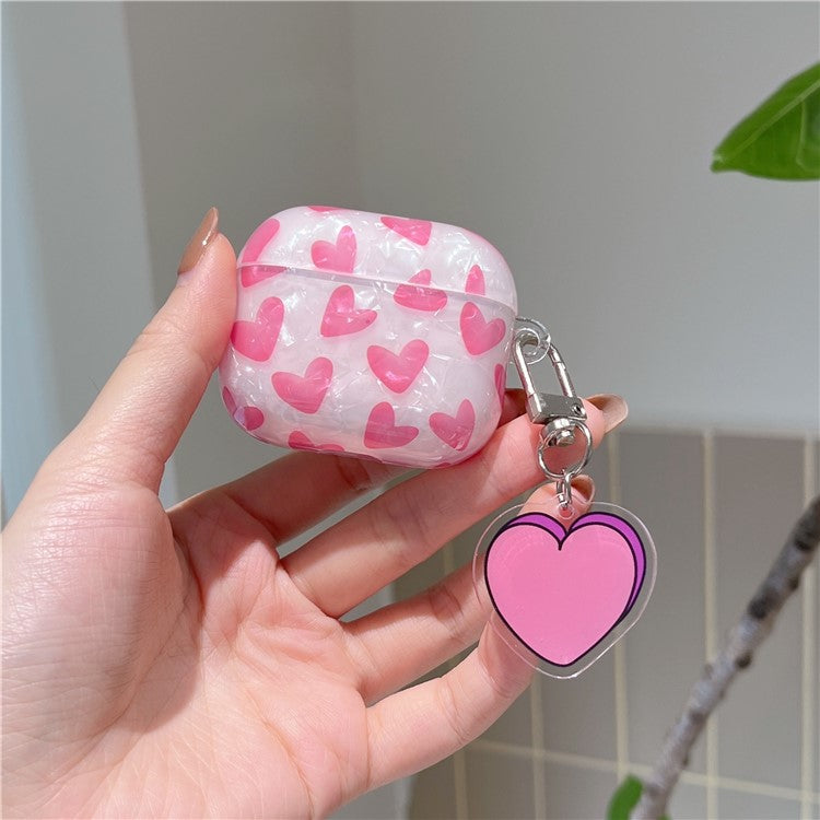 For Apple AirPods 3 Charging Case Cover with Buckle, Heart Decor Bluetooth Headset Soft TPU Case