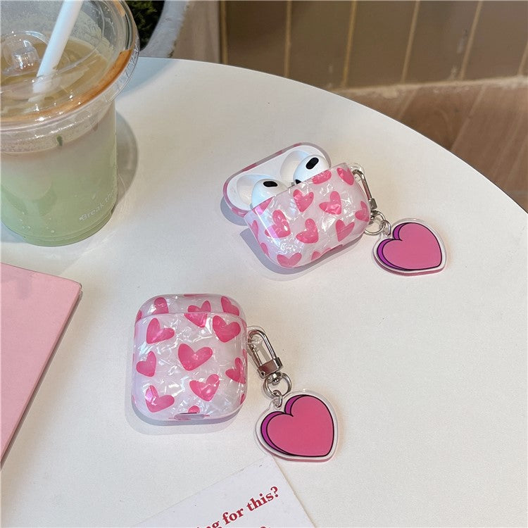 For Apple AirPods 3 Charging Case Cover with Buckle, Heart Decor Bluetooth Headset Soft TPU Case