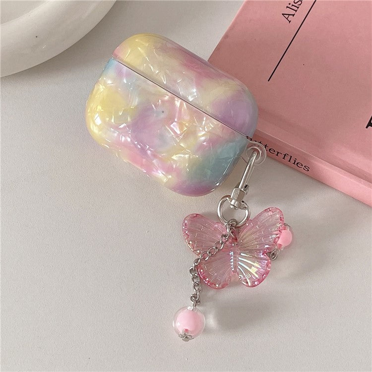 For Apple AirPods Pro Cover Rainbow Shell Texture TPU Earphone Case with Butterfly Pendant