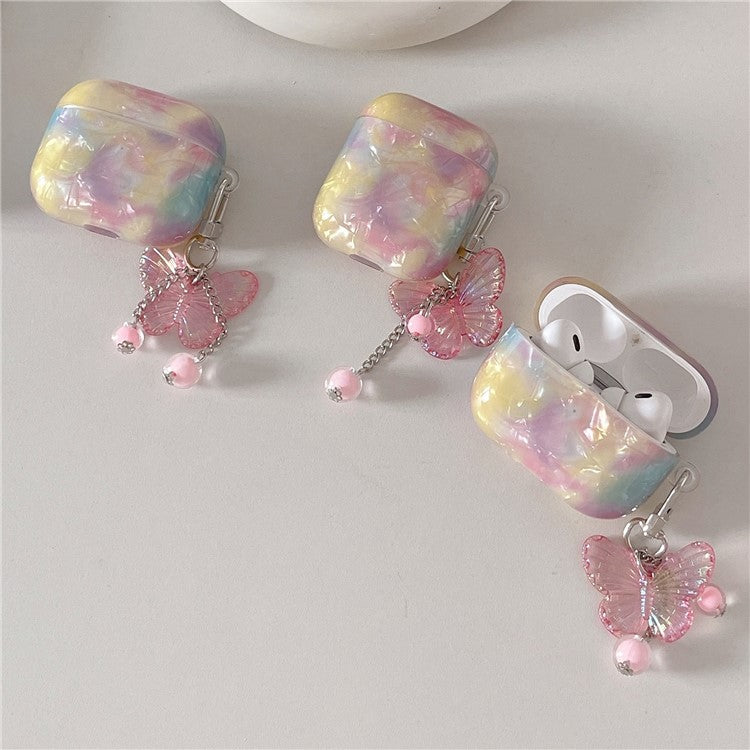 For Apple AirPods Pro Cover Rainbow Shell Texture TPU Earphone Case with Butterfly Pendant