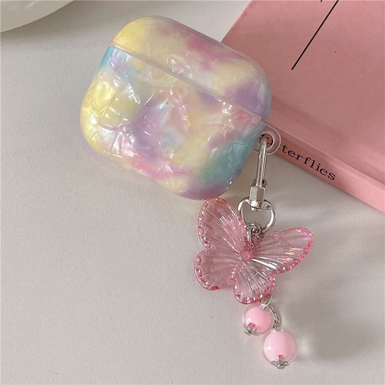 For Apple AirPods 3 TPU Protective Cover Rainbow Shell Texture Earphone Case with Butterfly Pendant