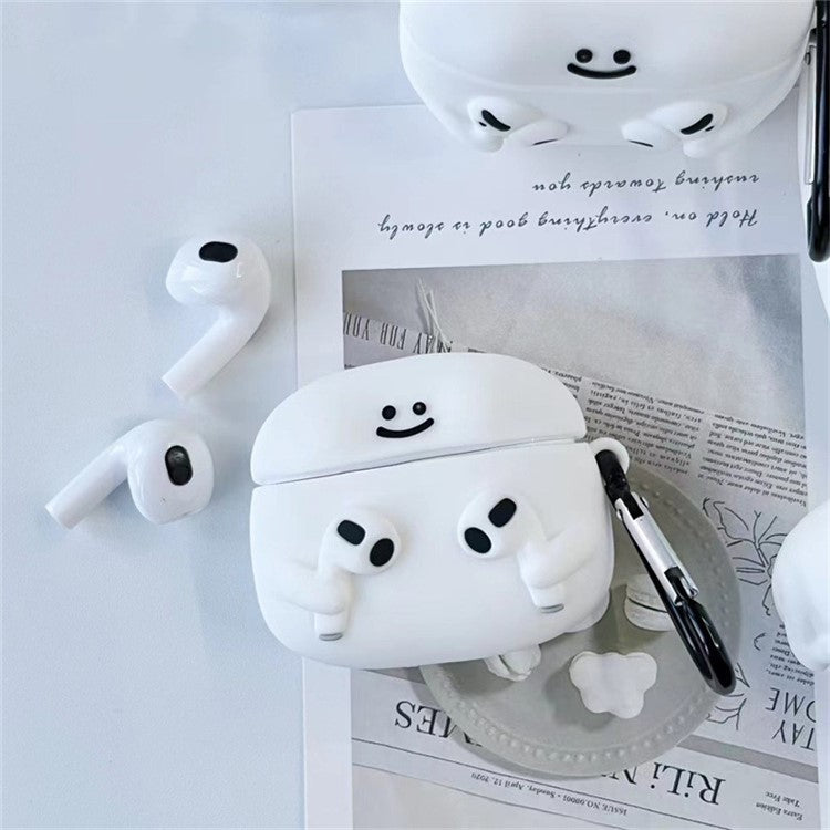 For Apple AirPods 3 Cartoon Expression Silicone Cover Earphone Anti-drop Case with Anti-lost Buckle