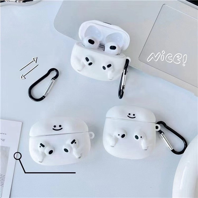 For Apple AirPods 3 Cartoon Expression Silicone Cover Earphone Anti-drop Case with Anti-lost Buckle