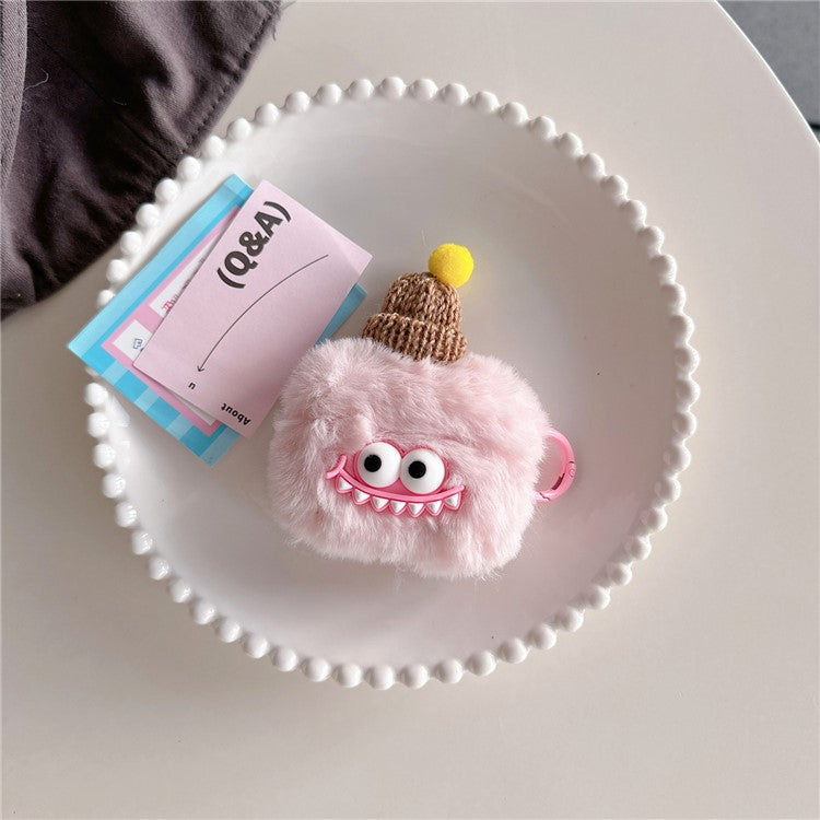 For Apple AirPods Pro Winter Soft Plush Cover Cartoon Shark Design Earphone Protection Case - Pink