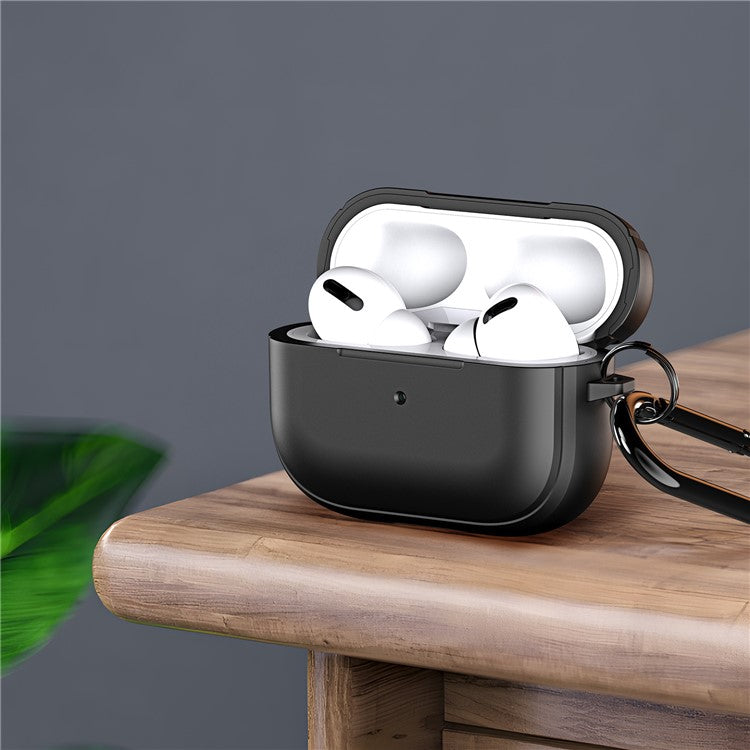 DUX DUCIS PECC Series Earbuds Box Case for Apple AirPods Pro 2 TPU+PC Earphone Cover with Carabiner - Black+Black