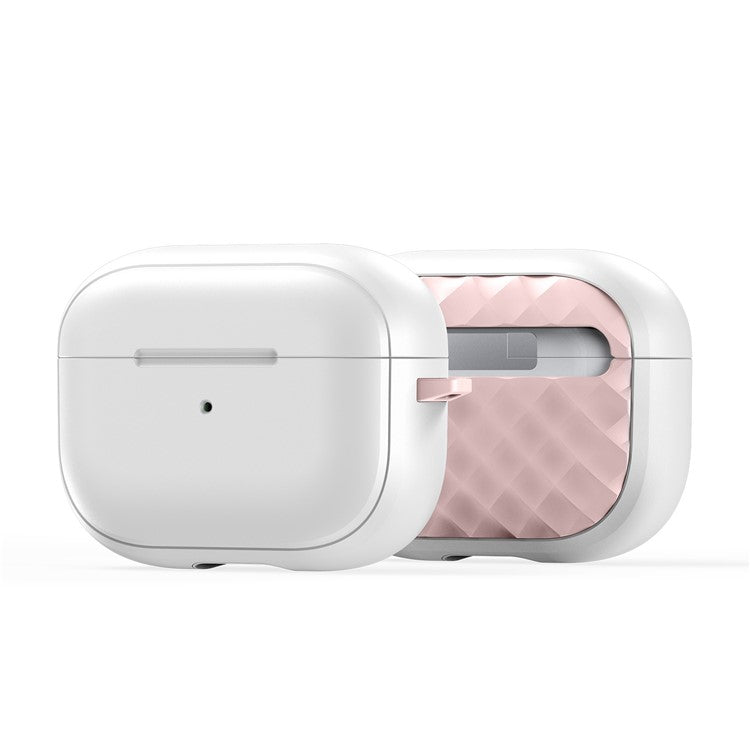 DUX DUCIS PECC Series Earbuds Box Case for Apple AirPods Pro Anti-drop PC+TPU Cover with Carabiner - White+Pink