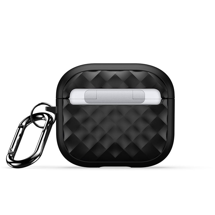 DUX DUCIS PECC Series For Apple AirPods 3 Earbud Carrying Case Rhombus Pattern Protective Cover with Carabiner - Black