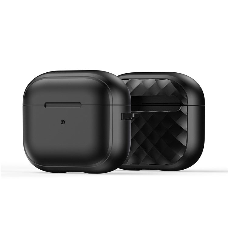 DUX DUCIS PECC Series For Apple AirPods 3 Earbud Carrying Case Rhombus Pattern Protective Cover with Carabiner - Black