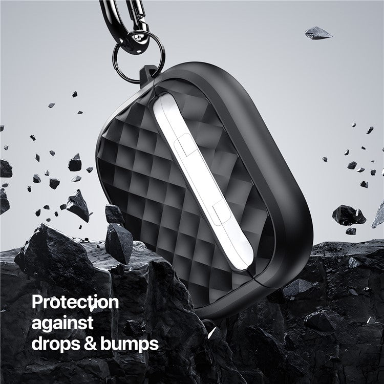 DUX DUCIS PECC Series For Apple AirPods 3 Earbud Carrying Case Rhombus Pattern Protective Cover with Carabiner - Black