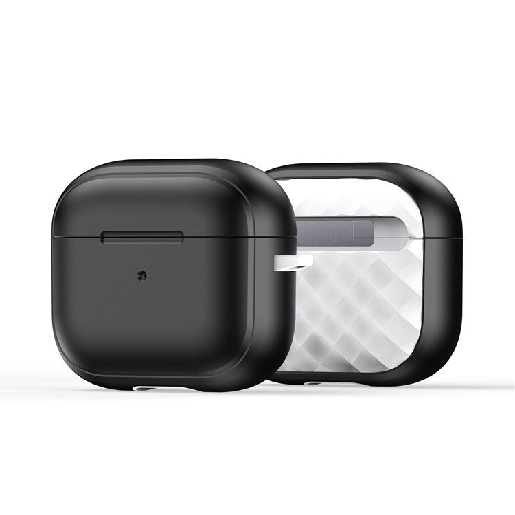 DUX DUCIS PECC Series For Apple AirPods 3 Earbud Carrying Case Rhombus Pattern Protective Cover with Carabiner - Black+White