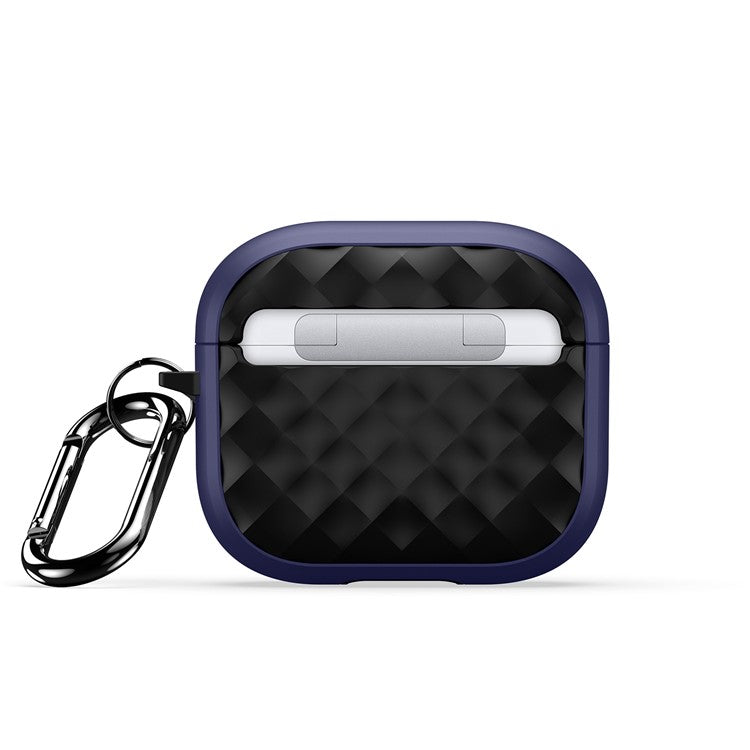 DUX DUCIS PECC Series For Apple AirPods 3 Earbud Carrying Case Rhombus Pattern Protective Cover with Carabiner - Blue+Black